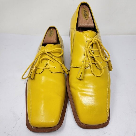 Giorgio BrutiniYellow Leather Mens Square-Toe Oxford Dress Shoes 8.5M - Picture 2 of 11